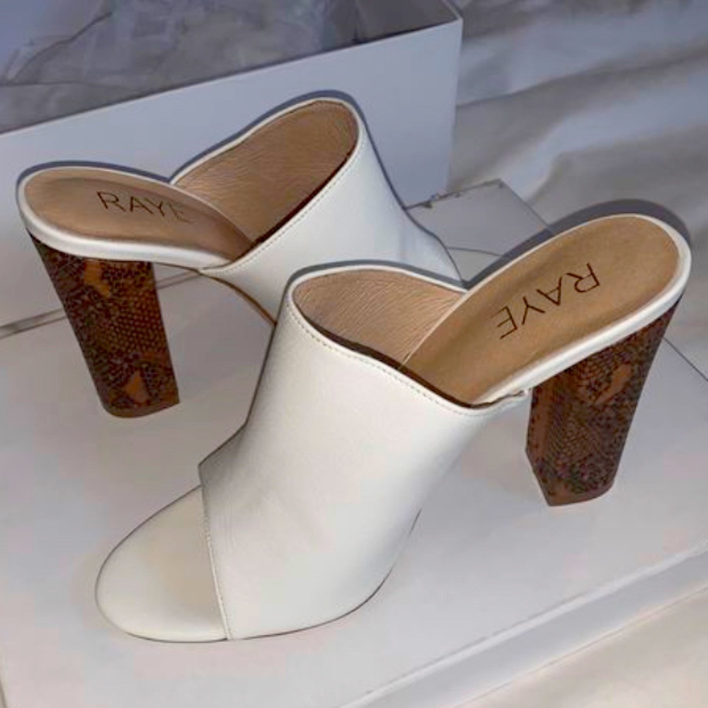 White slip on heeled sandals